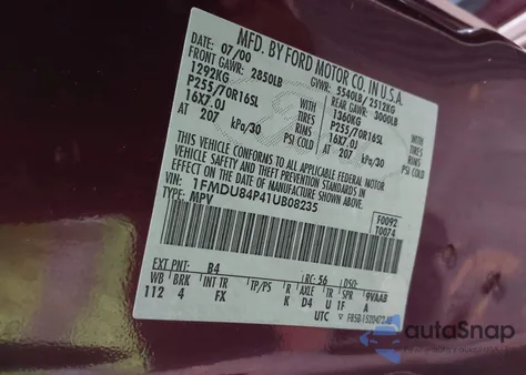 2001 Ford Explorer Eddie Bauer z USA, uszkodzony, nr VIN 1FMDU84P41UB08235